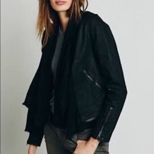 FREE PEOPLE Black Denim Drape Front Jacket